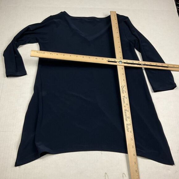 Sympli Long Tunic Top Blue V-Neck Flowy Asymmetrical Shirt Side Slits Size 4 - Picture 6 of 9